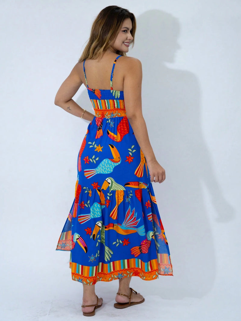 Vendedor Indicadovestido midi estampado viscolinho com lastex e bojo moda blogueir verão
