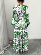 Elenzga Vestido Longo Casual de Férias para Mulheres com Estampa Floral Espalhada e Manga Lanternas