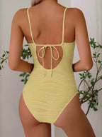 Swim Vcay Conjunto de Praia de Verão Feminino, Tecido de Textura Sólida, Decoração de Concha, Maiô Sem Costas com Alça de Amarração, Casual de Férias