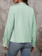 SHEIN LUNE Blusa com Gola de Gravata, Manga Farol e Estampa Listrada, Blusas de Manga Longa