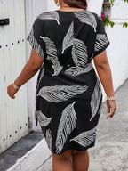 Breezaya Vestido Envelope Estampado Tropical com Ajuste Folgado e Estilo Boho Plus Size, Para Verão