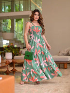 Vestido Feminino Longo Lastex Alça de amarrar