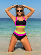 Bikinx Conjunto de Maiô Bikini Roupas Esportivas de Cor Contrastante para Mulheres, Para Férias na Praia