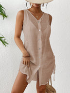 SHEIN Swim Vestido Kimono Feminino de Cor Sólida, Decote em V, Monopeito, Sem Mangas