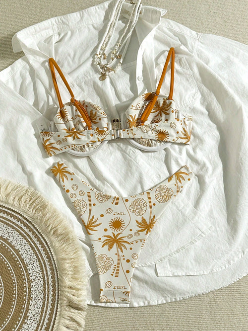 Swim Mod Swimwear Conjunto de duas peças com top cropped com efeito push up e calcinha de Maiô Bikini com alças finas, Roupa de praia de verão