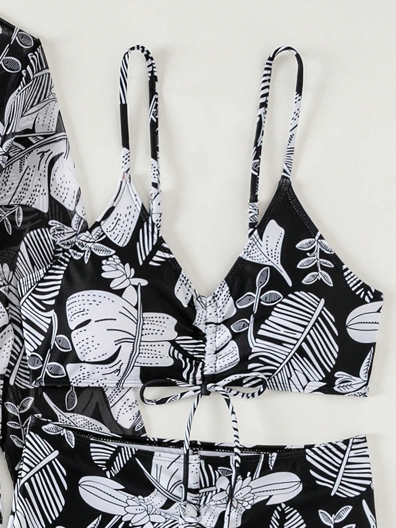 SHEIN Swim Impressão Floral Cordão Biquíni com Quimono