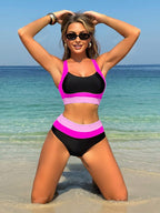 Bikinx Conjunto de Maiô Bikini Roupas Esportivas de Cor Contrastante para Mulheres, Para Férias na Praia