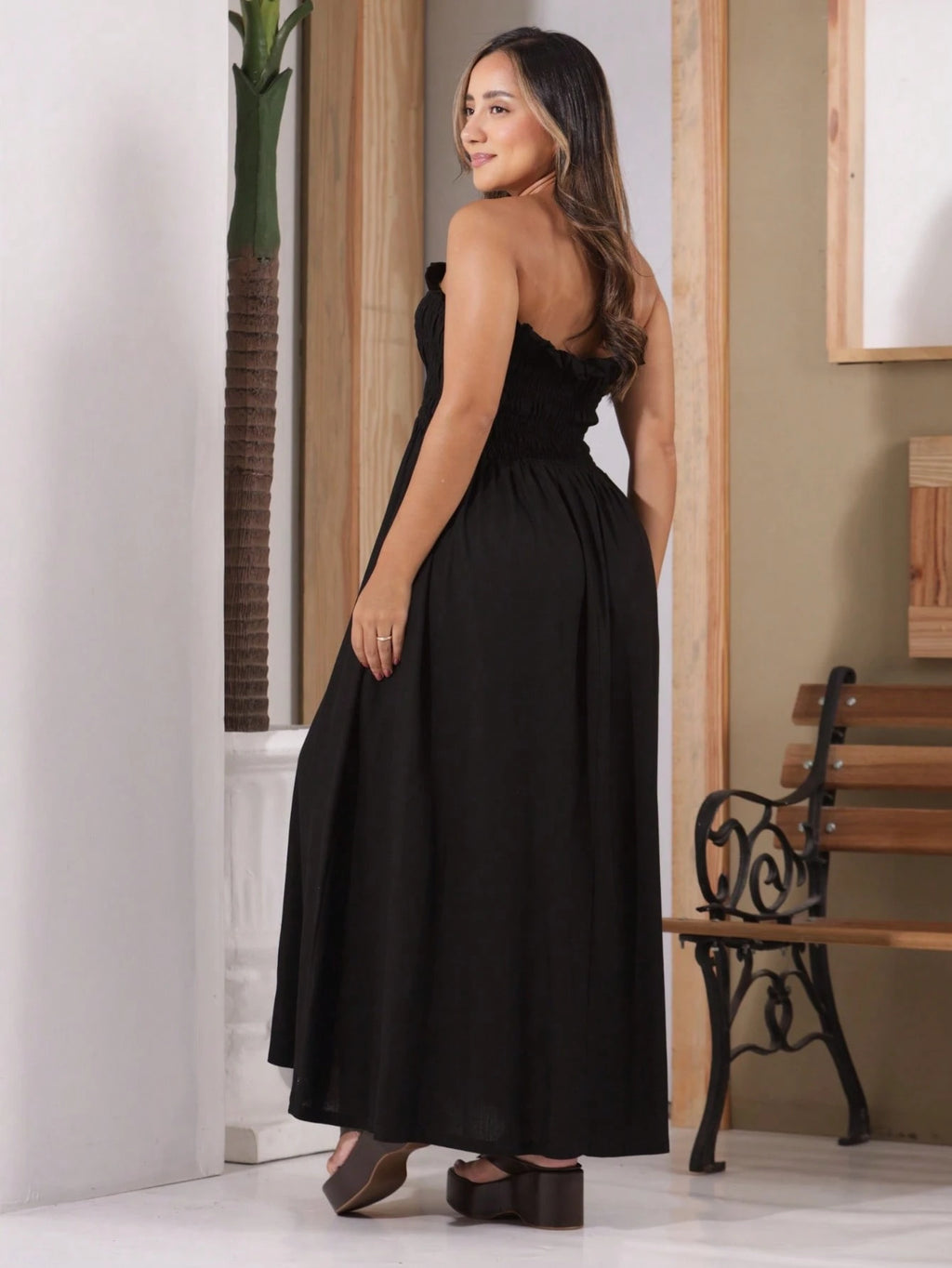 Vendedor IndicadoVestido Linho Feminino Elegante Plissado Franzido Babado Bolsos Alça Amarrar