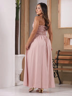 Vendedor IndicadoVestido Linho Feminino Elegante Plissado Franzido Babado Bolsos Alça Amarrar