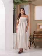 Vendedor IndicadoVestido Linho Feminino Elegante Plissado Franzido Babado Bolsos Alça Amarrar