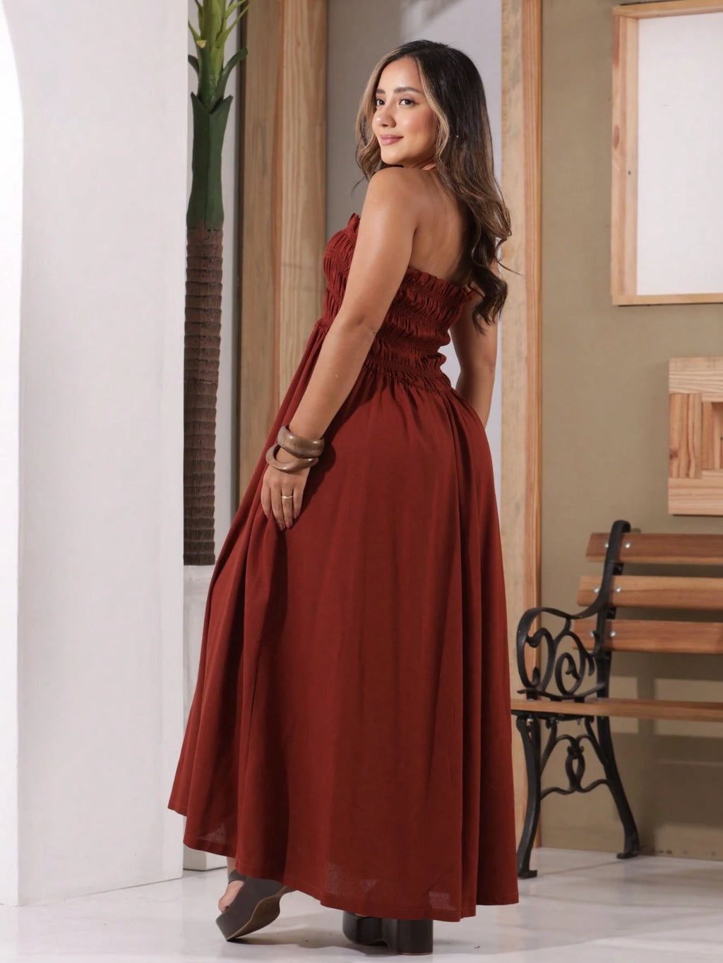 Vendedor IndicadoVestido Linho Feminino Elegante Plissado Franzido Babado Bolsos Alça Amarrar