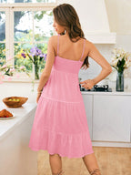 SHEIN VCAY Vestido cami listrado busto franzido bainha com babado