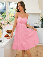 SHEIN VCAY Vestido cami listrado busto franzido bainha com babado