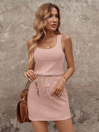 SHEIN LUNE Vestido casual simples de estilo de rua cor de damasco 2 em 1 para mulheres, outono