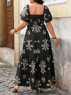 SHEIN Vestido Casual de Verão Boho Simples e Estampado para Uso Diário, Plus Size (Estampa Aleatória) Conjunto Feminino