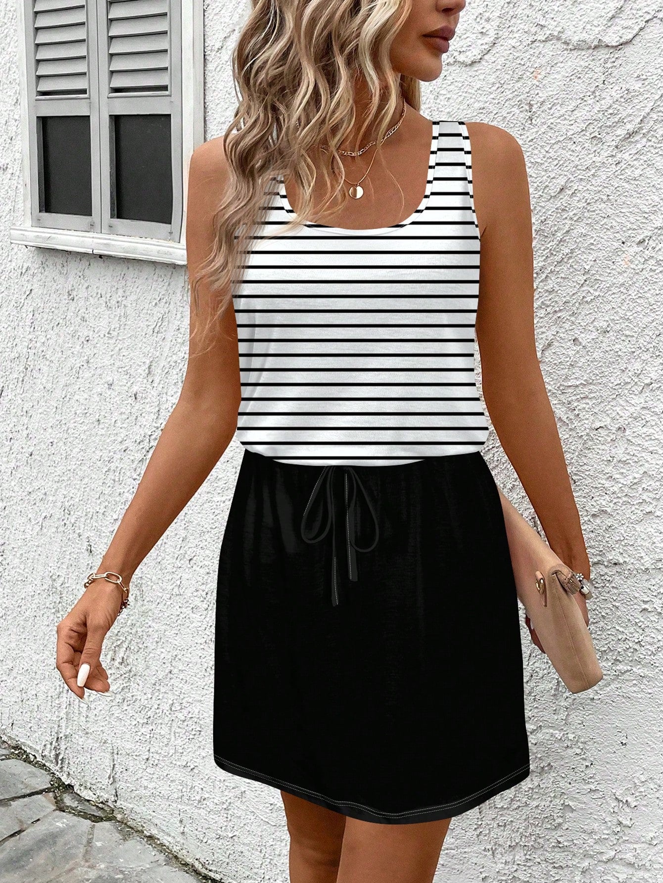 SHEIN LUNE Vestido casual simples de estilo de rua cor de damasco 2 em 1 para mulheres, outono