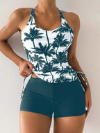 Swim Lushoire Biquíni Estilo Colete Com Estampa De Palmeira Para Mulheres - Carnaval