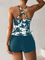 Swim Lushoire Biquíni Estilo Colete Com Estampa De Palmeira Para Mulheres - Carnaval