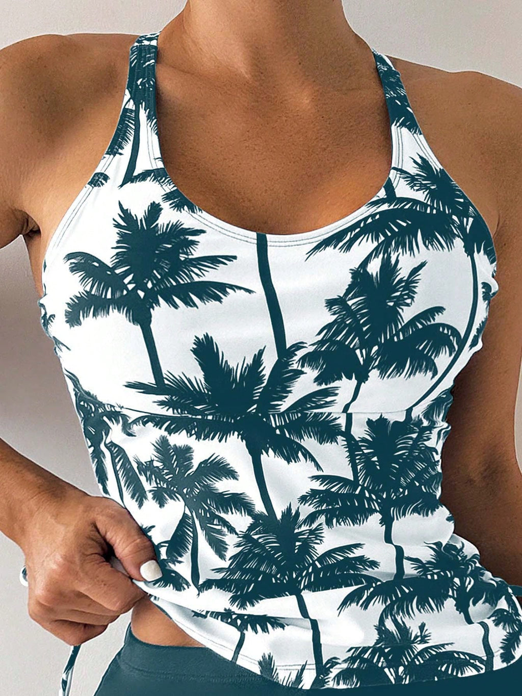 Swim Lushoire Biquíni Estilo Colete Com Estampa De Palmeira Para Mulheres - Carnaval