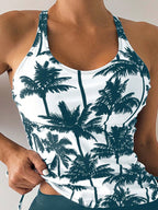 Swim Lushoire Biquíni Estilo Colete Com Estampa De Palmeira Para Mulheres - Carnaval