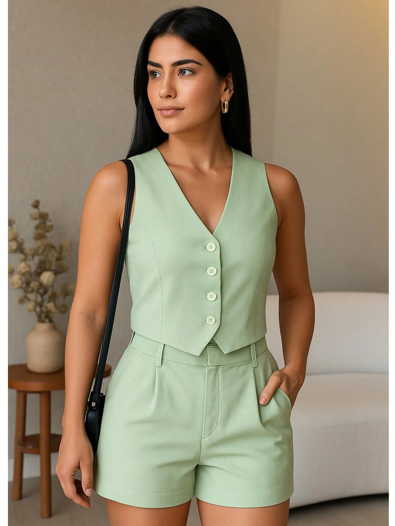 Vendedor IndicadoConjunto Feminino em Alfaiataria com Short e Colete – Elegância e Conforto