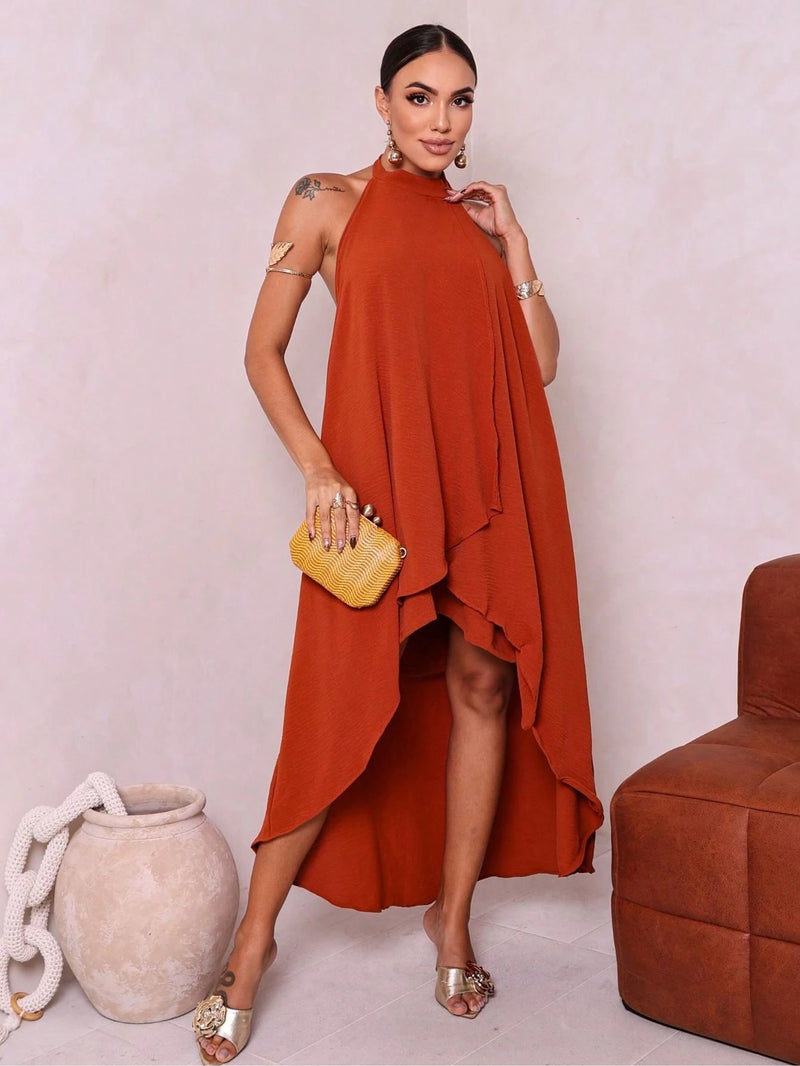 Vendedor Indicado
Vestido Laranja Verão Soltinho Curto Na Frente Longo Atras Gola Colarinho Elegante Moda Feminina