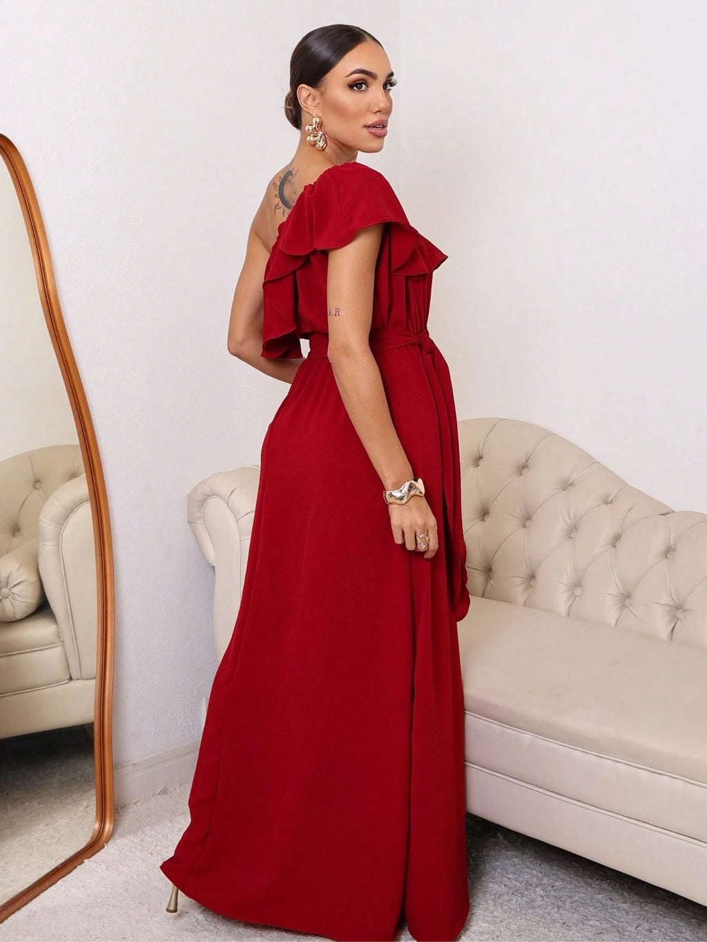 Vestido Longo Babadinho Camadas Sem Bojo Elegante Festa Madrinha Convidada