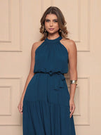 Vendedor IndicadoVestido Longo Feminina Liso Gola Alta Tres Maria Com Cinto