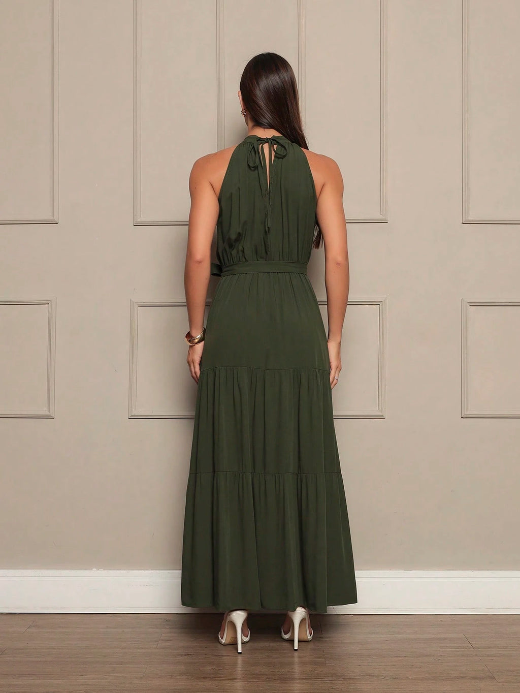 Vendedor IndicadoVestido Longo Feminina Liso Gola Alta Tres Maria Com Cinto