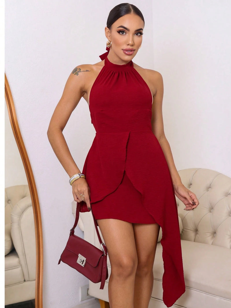 Vestido Curto Com Calda Duna Gola Colarinho Elegante De Festa Verão Carnaval