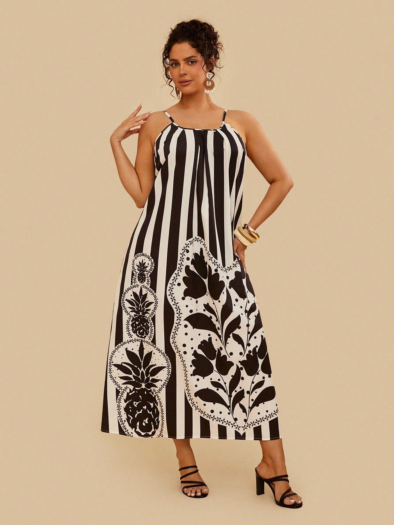 Travachic Vestido de Alça Casual de Férias com Bolso e Estampa Tropical Oceânica, para Mulheres Plus Size, para o Verão