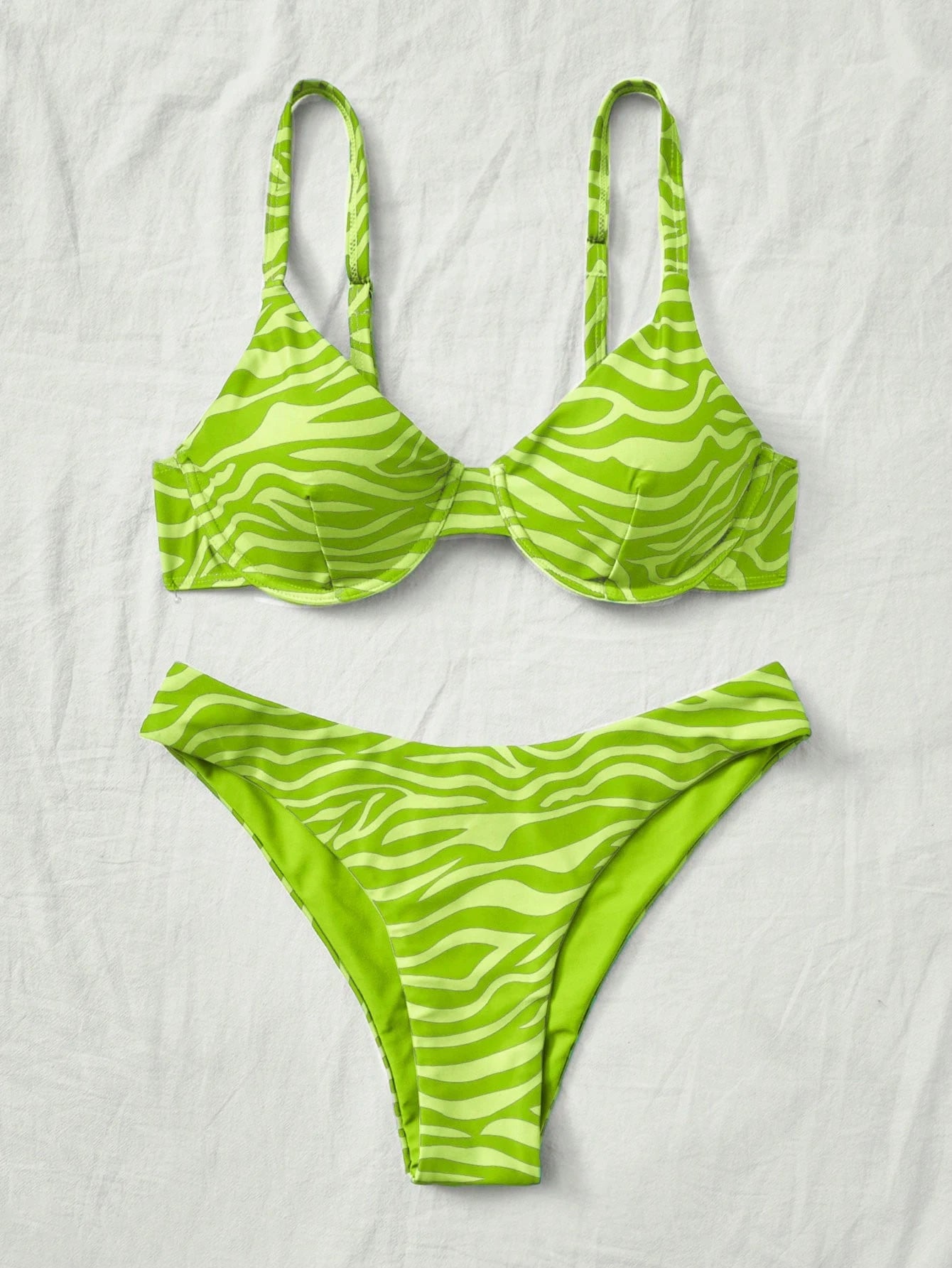 Swim Vcay Maiô Bikini Listrado de Zebra Verde Menta, Roupa de Banho Sexy para Verão