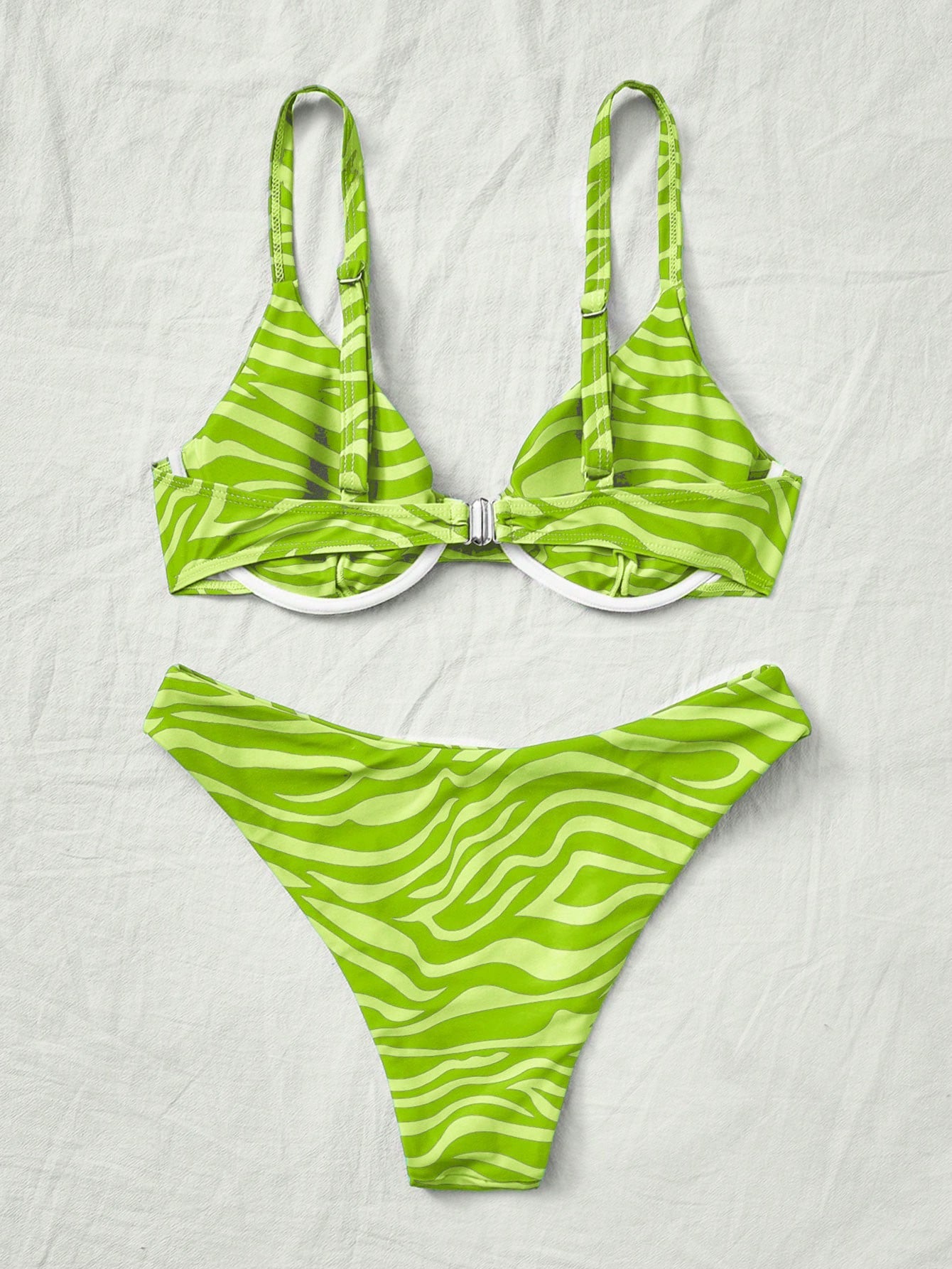 Swim Vcay Maiô Bikini Listrado de Zebra Verde Menta, Roupa de Banho Sexy para Verão