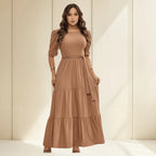 Vendedor IndicadoVestido Simples Casual elegante Malha Com cinto Bainha com babado Longo Casamento Festa de aniversário Festa do chá de bebê Sessão de fotos festa do chá Noite