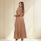 Vendedor IndicadoVestido Simples Casual elegante Malha Com cinto Bainha com babado Longo Casamento Festa de aniversário Festa do chá de bebê Sessão de fotos festa do chá Noite