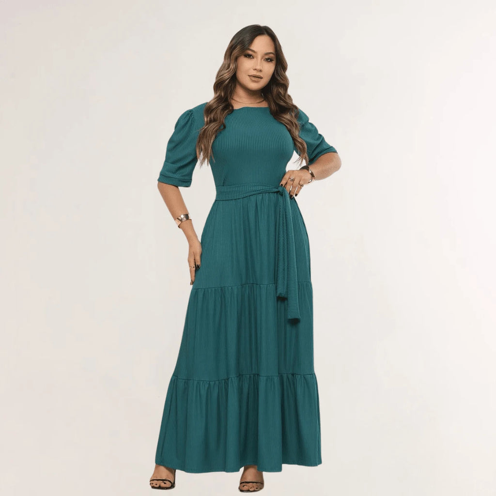 Vendedor IndicadoVestido Simples Casual elegante Malha Com cinto Bainha com babado Longo Casamento Festa de aniversário Festa do chá de bebê Sessão de fotos festa do chá Noite