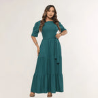 Vendedor IndicadoVestido Simples Casual elegante Malha Com cinto Bainha com babado Longo Casamento Festa de aniversário Festa do chá de bebê Sessão de fotos festa do chá Noite