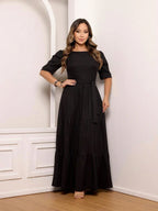 Vendedor IndicadoVestido Simples Casual elegante Malha Com cinto Bainha com babado Longo Casamento Festa de aniversário Festa do chá de bebê Sessão de fotos festa do chá Noite