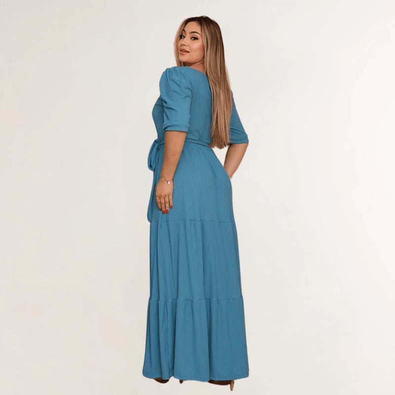 Vendedor IndicadoVestido Simples Casual elegante Malha Com cinto Bainha com babado Longo Casamento Festa de aniversário Festa do chá de bebê Sessão de fotos festa do chá Noite
