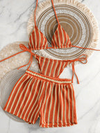 Swim Vcay 3 peças/Conjunto Capa de Crochê de Estilo Boêmio para Maiô Bikini, Saída de Praia