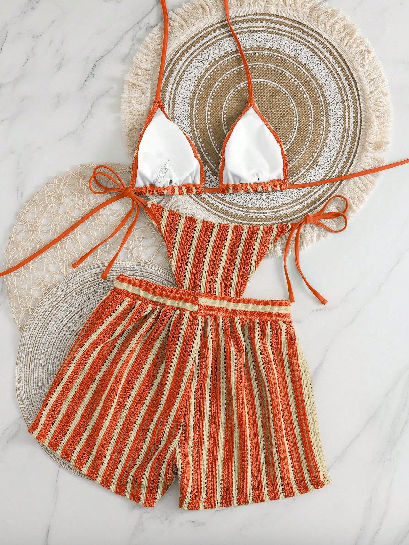 Swim Vcay 3 peças/Conjunto Capa de Crochê de Estilo Boêmio para Maiô Bikini, Saída de Praia