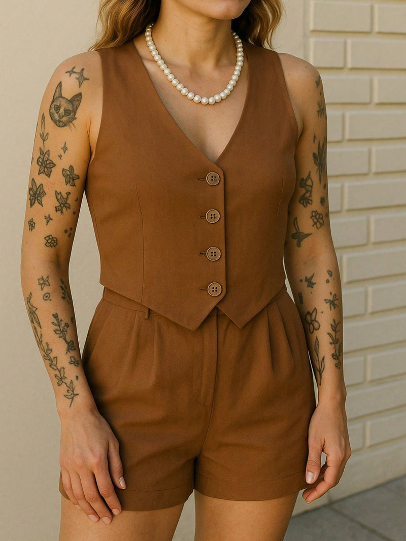 Vendedor IndicadoConjunto Feminino em Alfaiataria com Short e Colete – Elegância e Conforto