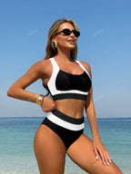 Bikinx Conjunto de Maiô Bikini Roupas Esportivas de Cor Contrastante para Mulheres, Para Férias na Praia