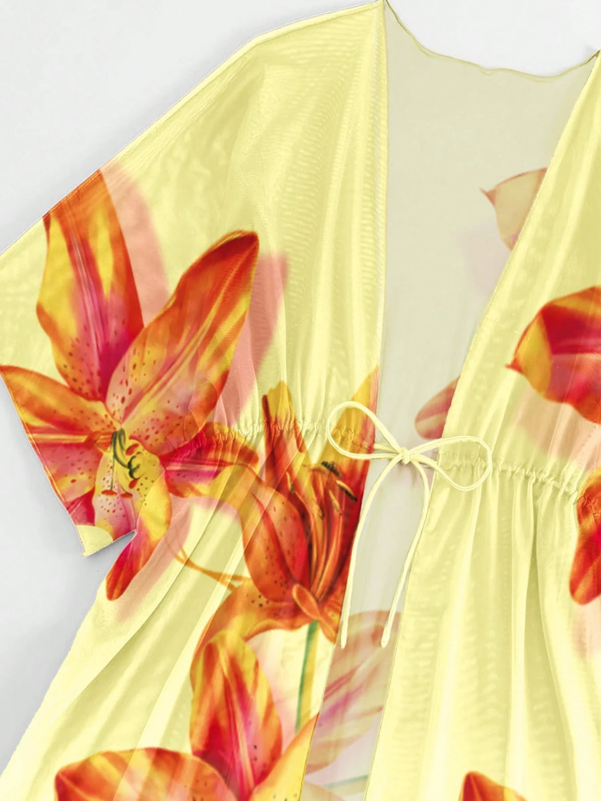 SHEIN Swim Ombre Cintura Com Cordão Manga De Asa De Morcego Malha Quimono