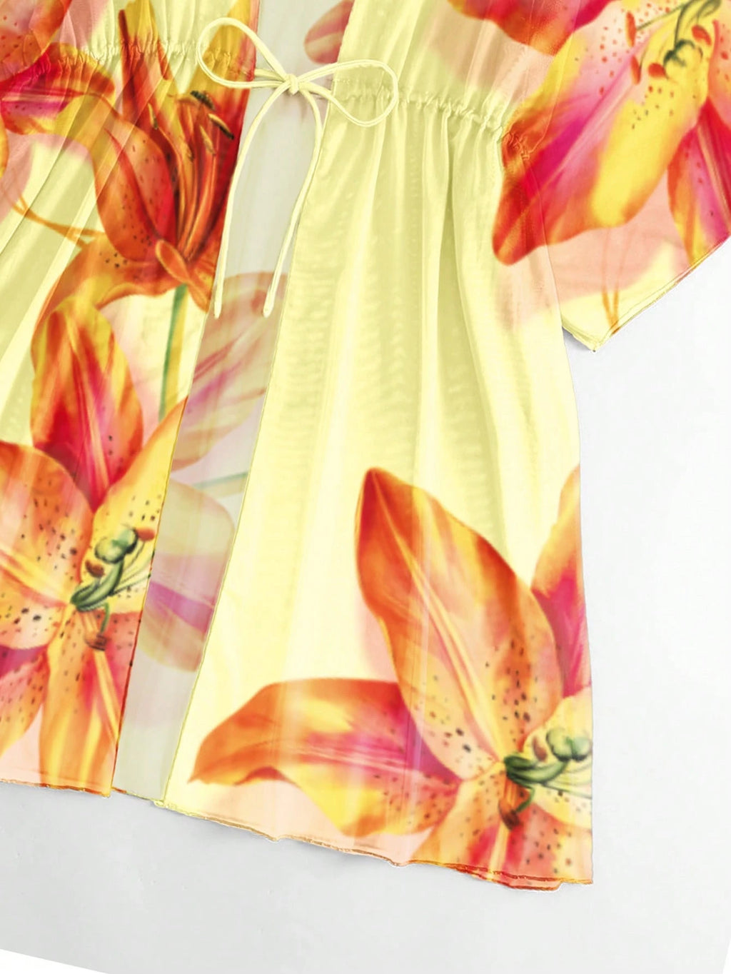 SHEIN Swim Ombre Cintura Com Cordão Manga De Asa De Morcego Malha Quimono
