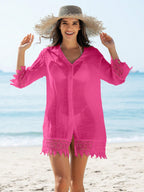 SHEIN Swim Quimono Feminino de Cobertura com Recorte de Renda, de Cor Sólida, para Praia e Férias