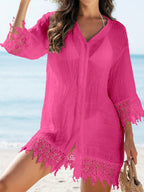 SHEIN Swim Quimono Feminino de Cobertura com Recorte de Renda, de Cor Sólida, para Praia e Férias