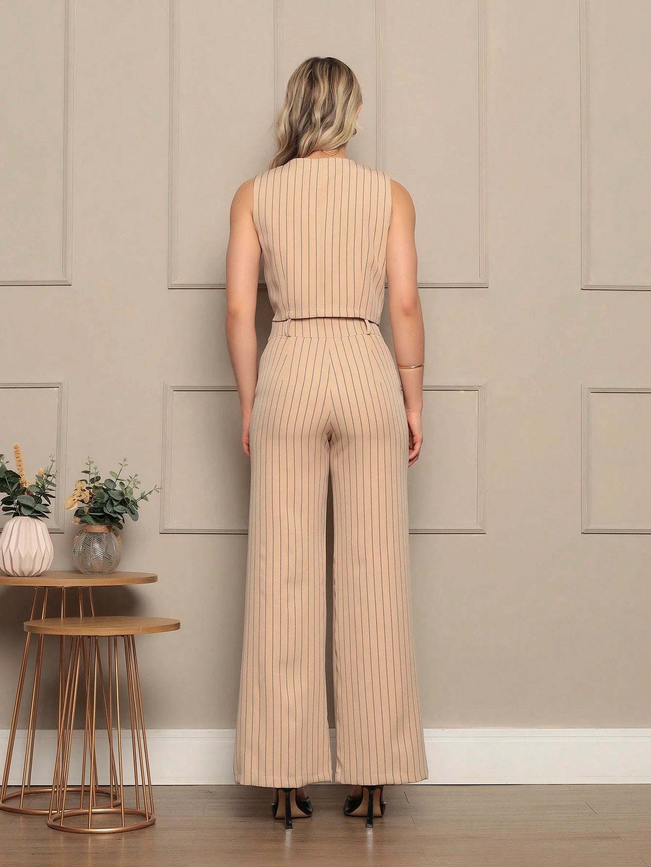 Vendedor IndicadoConjunto Social Feminina Calça Pantalona Colete Botões Calça Larga Cintura Alta