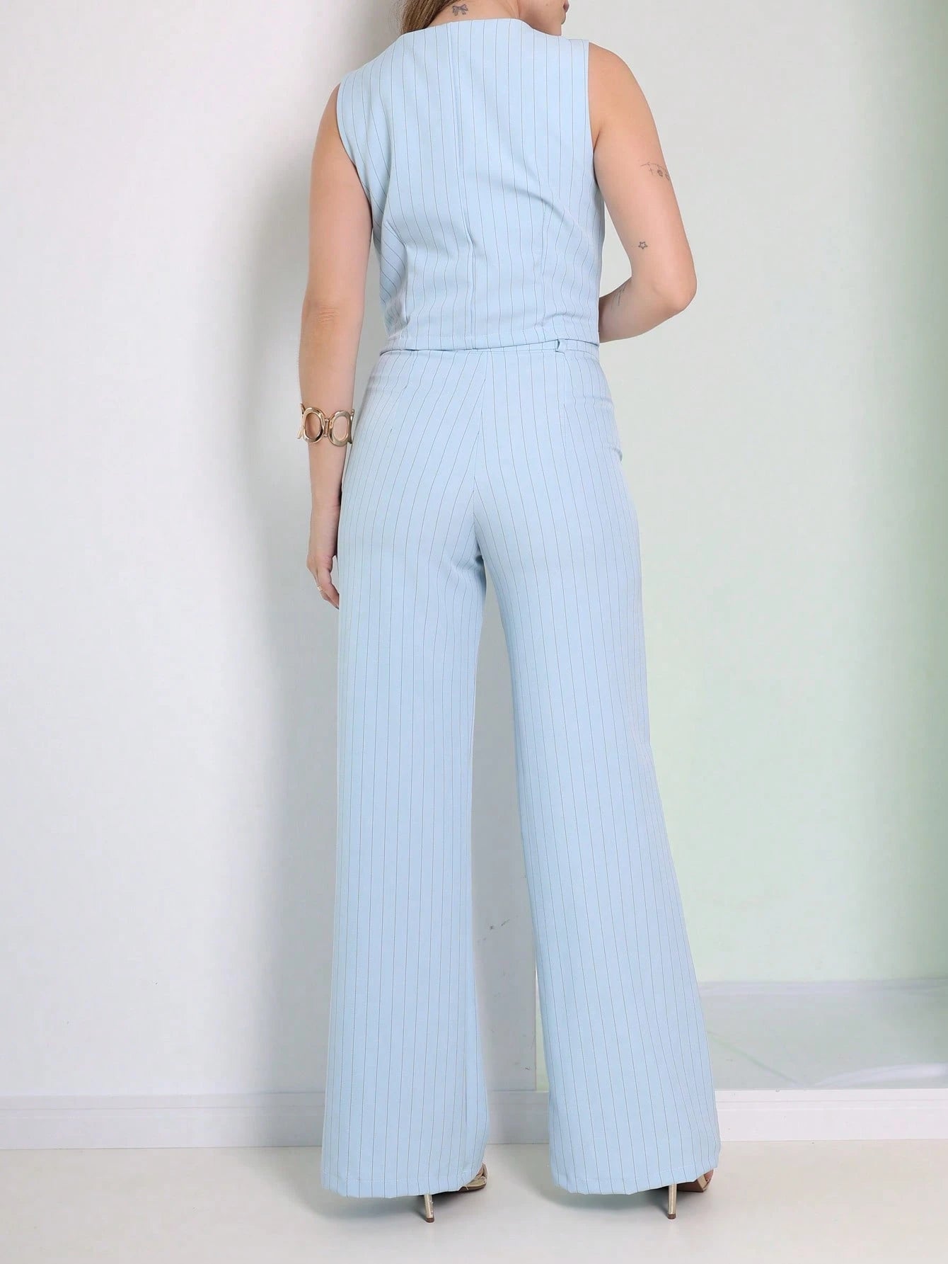 Vendedor IndicadoConjunto Social Feminina Calça Pantalona Colete Botões Calça Larga Cintura Alta