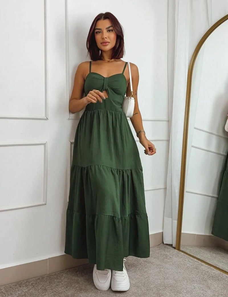 vestido longo femenino tres marias com babados